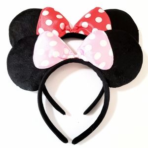 2 x PINK RED MINNIE MOUSE POLKA DOT BOW HEADBANDS